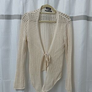Ecote Ivory Open-Knit Tie-Front Sweater